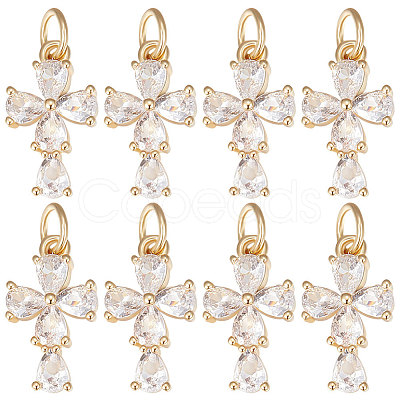 Brass Micro Pave Clear Cubic Zirconia Charms KK-BBC0007-23-1