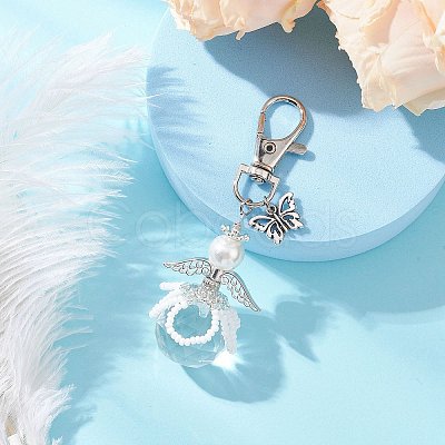 Flower Angel Glass Pearl & Glass Seed Pendant Decorations HJEW-MZ00239-01-1
