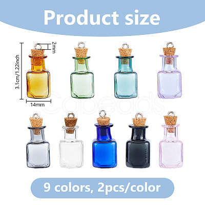 18Pcs 9 Colors Glass Wishing Bottles Pendants GLAA-WH0039-70-1