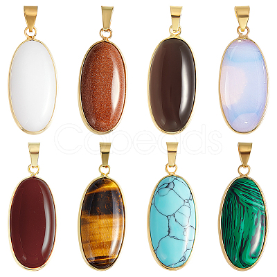 8Pcs 8 Styles Opalite & Synthetic Malachite & Turquoise & Goldstone G-PH0003-45-1
