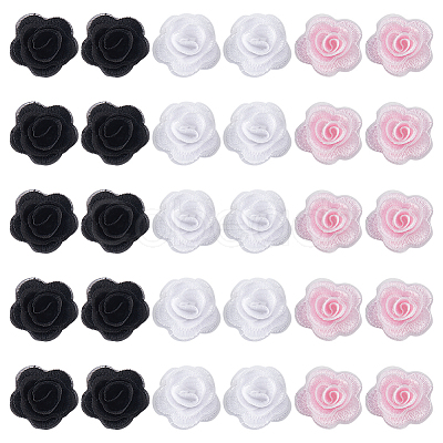 30Pcs 3 Styles 3D Rose Flower Polyester Computerized Embroidered Ornament Accessories FIND-GF0006-03B-1