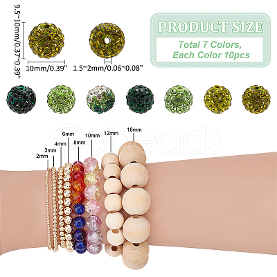 70Pcs 7 Colors Pave Disco Ball Beads RB-PH0001-34-1