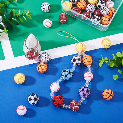 30Pcs 6 Styles Sport Theme Resin Rhinestone Beads RESI-TA0003-97-1
