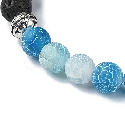 4Pcs 4 Color Natural Dyed Crackle Agate & Lava Rock Round Beaded Stretch Bracelets Set BJEW-TA00444-1