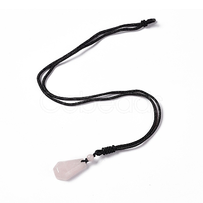 Natural Rose Quartz Hexagon Pendant Necklace with Nylon Cord NJEW-G094-A02-1