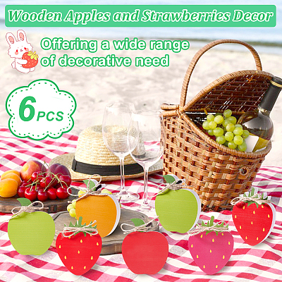 6Pcs Wood Fruits Figurines AJEW-GA00022-1
