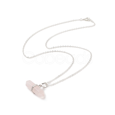 Natural Rose Quartz Geometric Pendant Necklace NJEW-JN04239-05-1