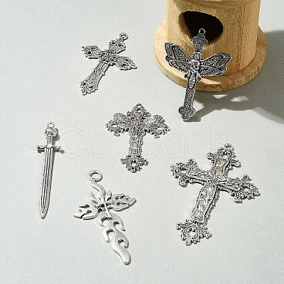 6Pcs 6 Styles Tibetan Style Alloy Cross Pendants FIND-FS0002-57-1