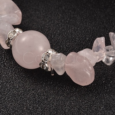 Chips Natural Rose Quartz Beaded Stretch Bracelets BJEW-JB02131-01-1