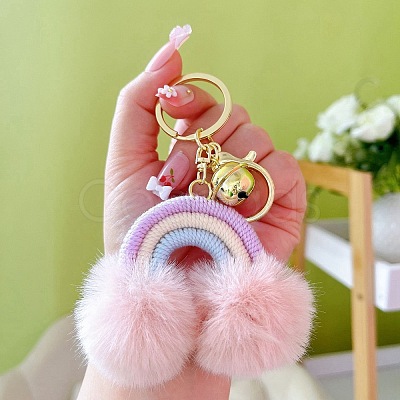Cotton Rainbow Keychain with Artificial Fur Ball PW-WG86604-07-1