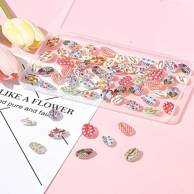 60Pcs 12 Styles Printed Natural Shell Beads BSHE-FS0001-08-1