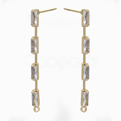 Brass Clear Cubic Zirconia Stud Earring Findings LS-X-KK-N232-13-NF-1