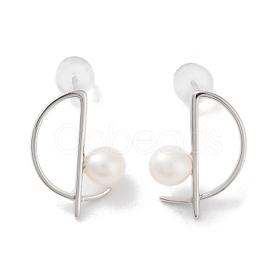 Natural Pearl Stud Earrings for Women EJEW-C083-02P-1