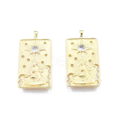 Brass Micro Pave Clear Cubic Zirconia Pendants KK-G432-14G-1