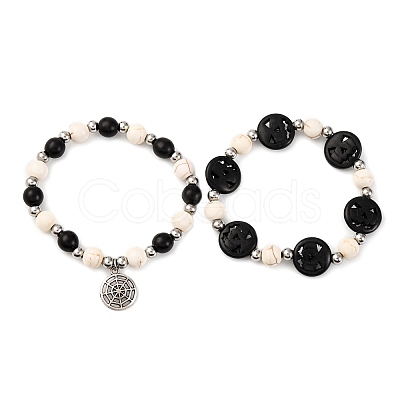 2Pcs Glass & Synthetic Turquoise Beads Stretch Bracelets BJEW-JB12483-02-1