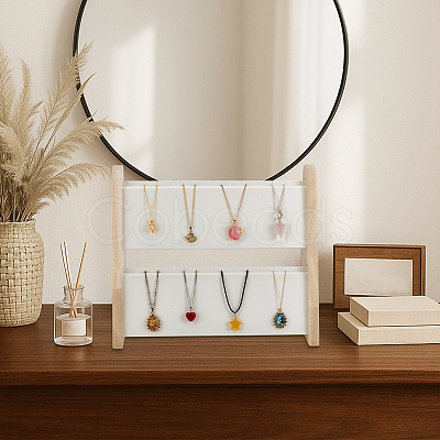 2-Layer Bamboo Slant Back Necklace Organizer Display Stands NDIS-WH0010-31-1