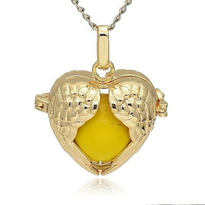 Golden Tone Brass Hollow Heart Cage Pendants KK-J241-08G-1