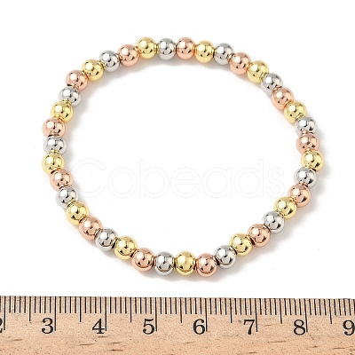 Brass Round Beaded Stretch Bracelets for Men Women BJEW-B148-05C-M-1