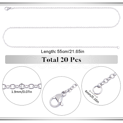 20Pcs 304 Stainless Steel Cable Chain Necklaces Set STAS-SC0008-06-1