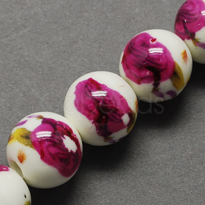 Floral Printed Porcelain Beads PORC-Q199-8mm-09-1