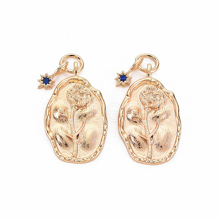 Brass Capri Blue Rhinestone Pendants X-KK-S364-219-1