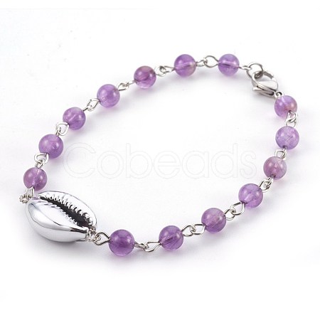 Natural Amethyst Beads Bracelets BJEW-JB03954-03-1