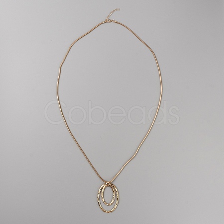 Alloy Double Oval Pendant Necklace with Round Snake Chains for Women NJEW-WH0020-12KCG-C-1