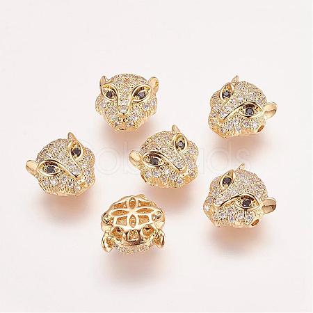 Brass Micro Pave Cubic Zirconia Leopard Beads ZIRC-L007-41G-1