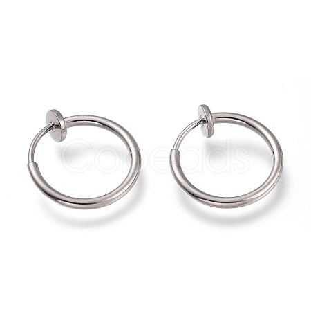 Tarnish Resistant 304 Stainless Steel Retractable Clip-on Hoop Earrings X-STAS-O135-01D-1