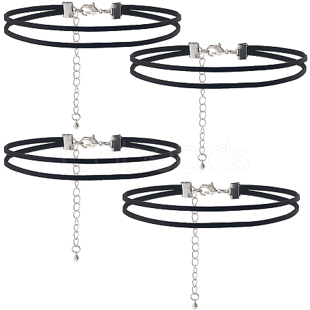 4Pcs Imitation Leather Double Layer Choker Necklaces NJEW-SC0001-68-1