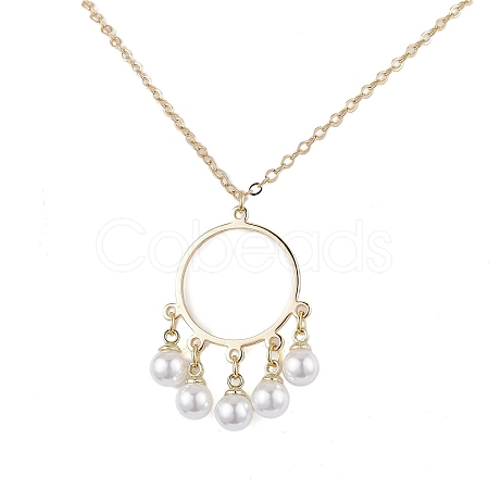 ABS Plastic Imitation Pearl with Brass Pendant Necklaces NJEW-JN04904-1