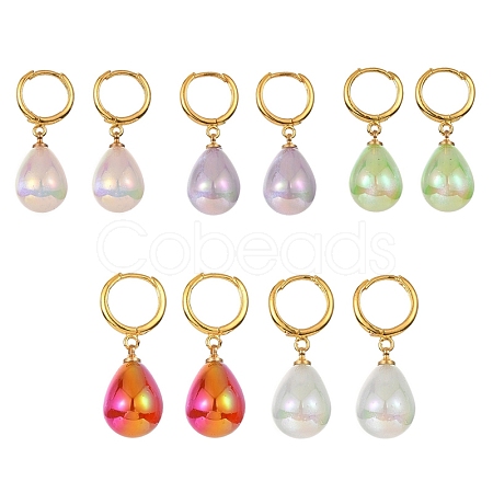 Acrylic Teardrop Dangle Hoop Earrings EJEW-JE05279-1