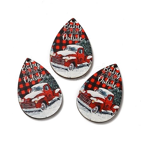 Single Face Printed Wood Big Pendants WOOD-H102-03K-1