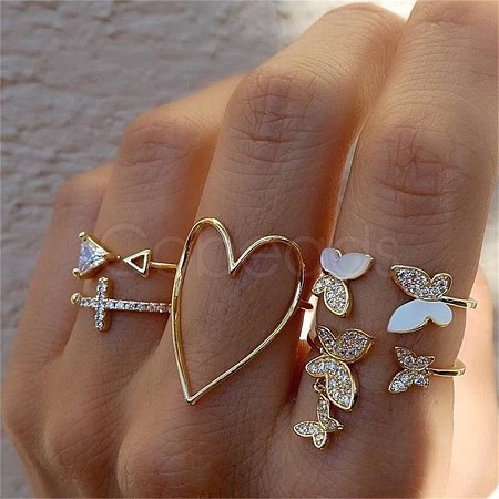 Mixed Style Alloy Rhinestone and Shell Cuff Rings FS-WG24D27-05-1