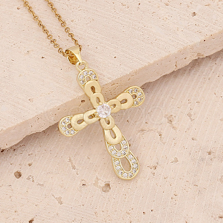 Brass Micro Pave Cubic Zirconia Cross Pendant Necklaces FS-WG7675B-02-1