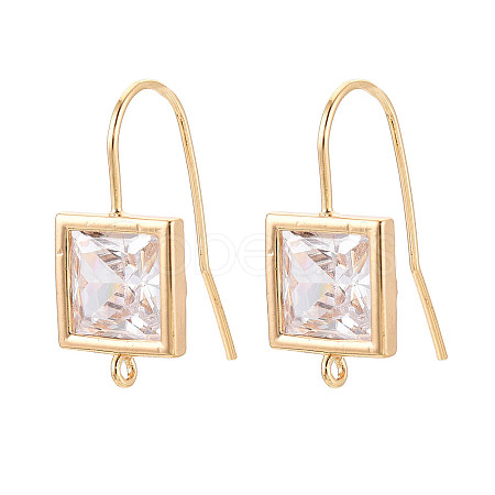 Brass Micro Pave Clear Cubic Zirconia Earring Hooks KK-N267-36G-1