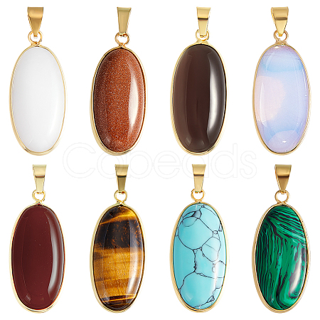 8Pcs 8 Styles Opalite & Synthetic Malachite & Turquoise & Goldstone G-PH0003-45-1