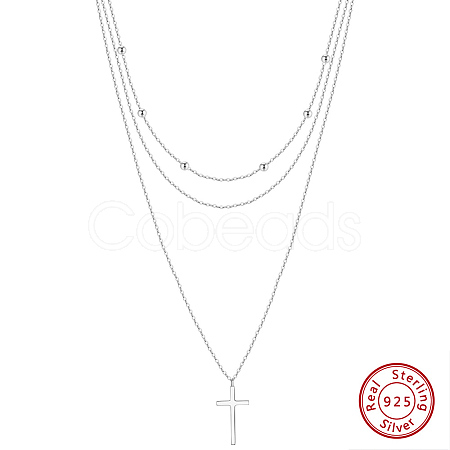 925 Sterling Silver 3 Layer Necklaces NJEW-L116-06P-1