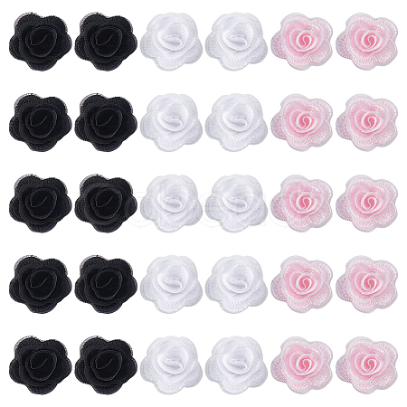 30Pcs 3 Styles 3D Rose Flower Polyester Computerized Embroidered Ornament Accessories FIND-GF0006-03B-1