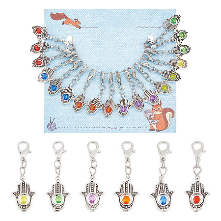 18Pcs 6 Colors Hamsa Hand Alloy Locking Stitch Marker HJEW-AB00618-1