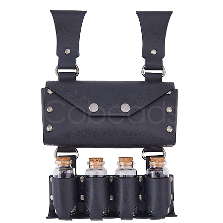 Rectangle PU Leather Medieval Waist Belt Bag with Belt and 4 Glass Potion Bottles AJEW-WH0752-296A-1