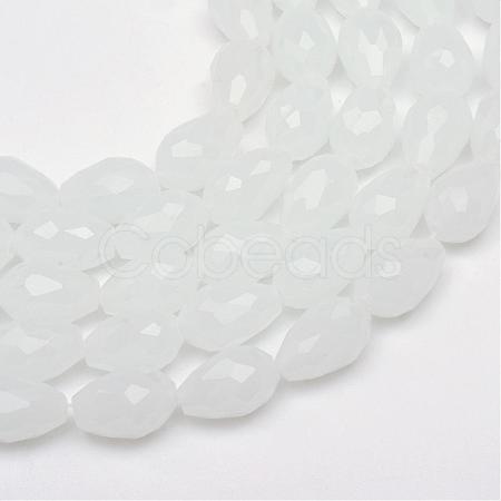 Teardrop Faceted Imitation Jade Glass Beads Strands GLAA-Q052-A05-1