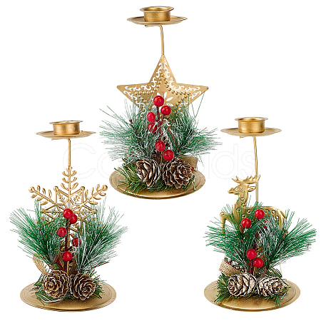 3Pcs 3 Styles Christmas Theme Iron & Plastic Candle Holder AJEW-OC0014-47-1