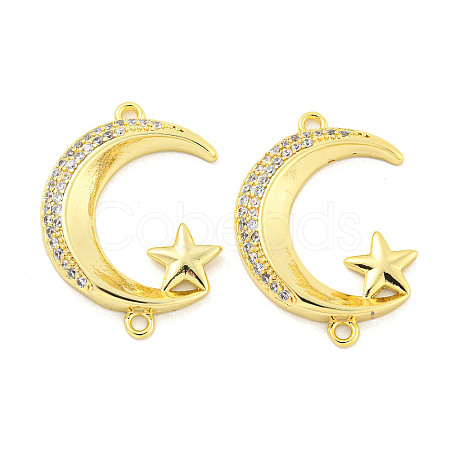 Rack Plating Brass Micro Pave Clear Cubic Zirconia Moon with Star Connector Charms KK-P270-21G-1