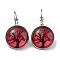 Tree of Life Glass Leverback Earrings with Brass Earring Pins, Crimson, 29mm