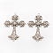 Alloy Rhinestone Cross Big Gothic Pendants, Lead Free & Cadmium Free, Antique Silver, 75x50x7mm, Hole: 3.5mm