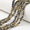 Electroplate Transparent Glass Beads Strands, Half Golden Plated, Faceted, Rondelle, Prussian Blue, 4x3mm, Hole: 0.4mm, about 113~115pcs/strand, 41~42cm