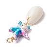 Dyed Synthetic Turquoise Starfish & Natural Cowrie Shell Pendants PALLOY-JF03932-5
