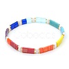 Bohemian Rainbow Glass Flat Double-Hole Bead Striped Women's Stretch Bracelets for Women QS8192-8-1