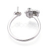 Gift Box Shape Brass Micro Pave Clear Cubic Zirconia & Glass Cuff Ring Settings KK-T076-44P-3